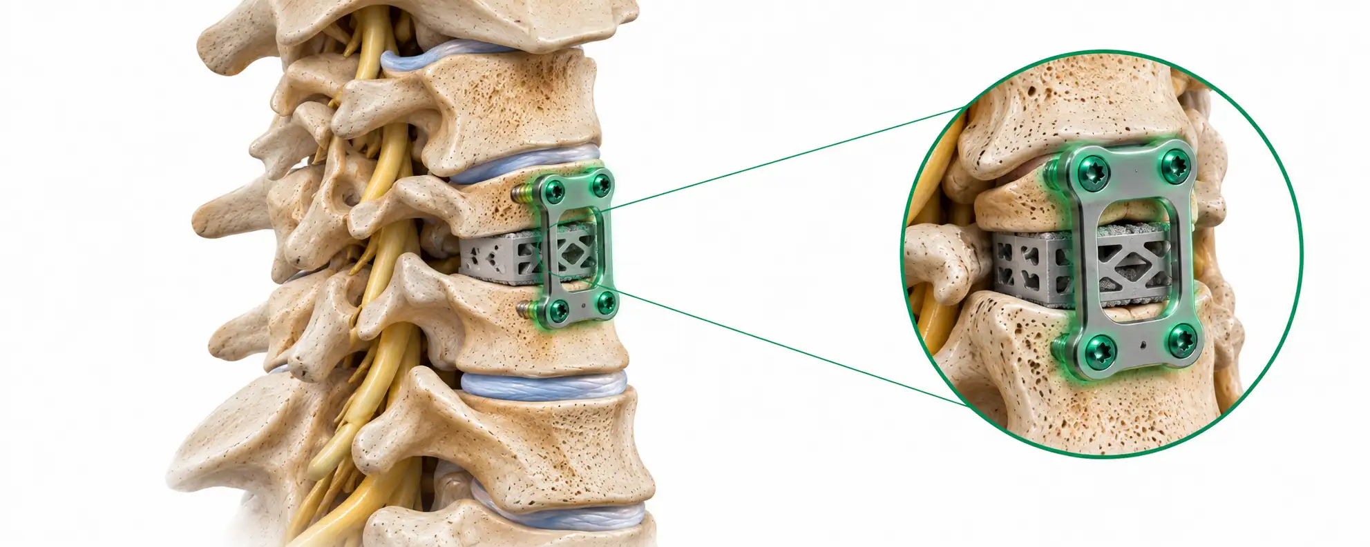 ACDF surgery cost in India illustration showing anterior cervical discectomy and fusion with plate fixation