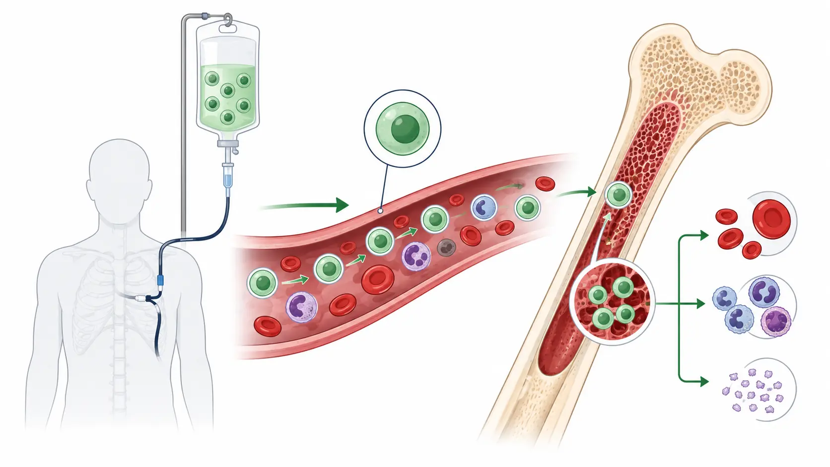 Bone marrow transplant cost in India — diagram showing stem cell infusion through a central line