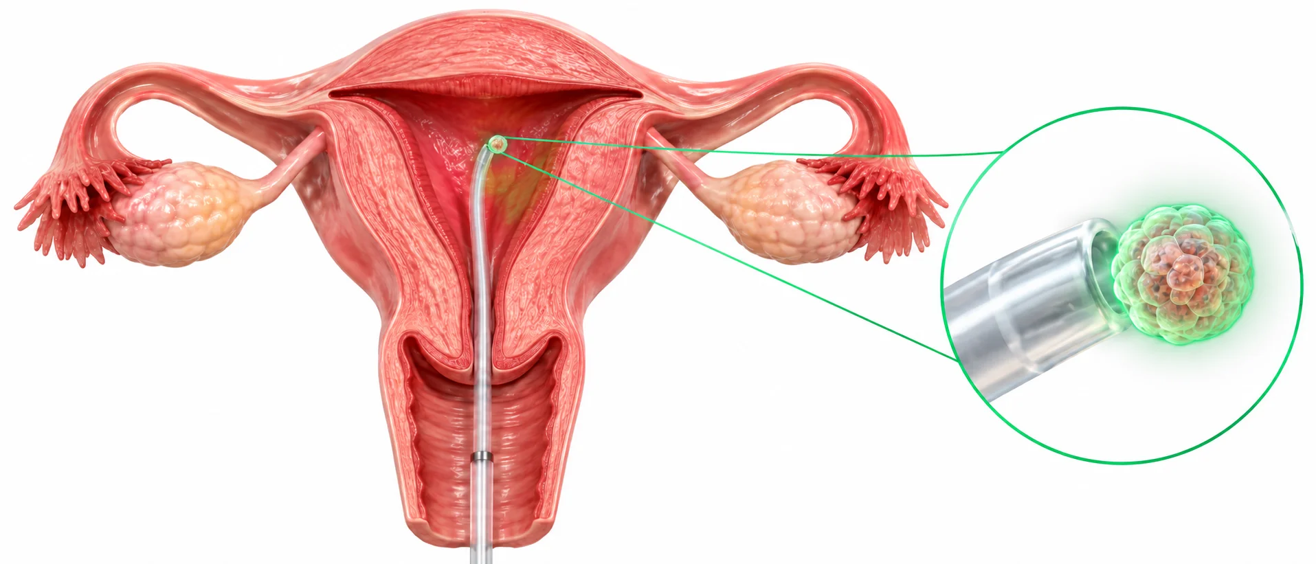 Donor egg IVF cost in India illustration showing embryo transfer into the recipient's uterus