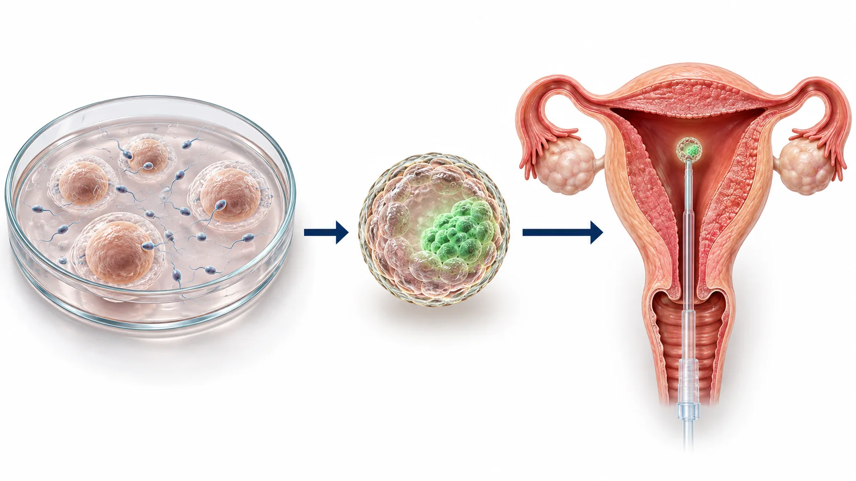 Diagram of the donor egg IVF process from egg donation to embryo transfer
