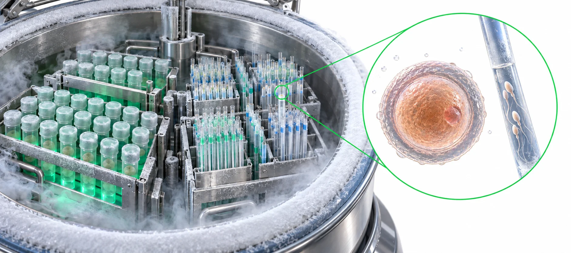 Fertility preservation cost in India illustration showing eggs and sperm stored in cryopreservation