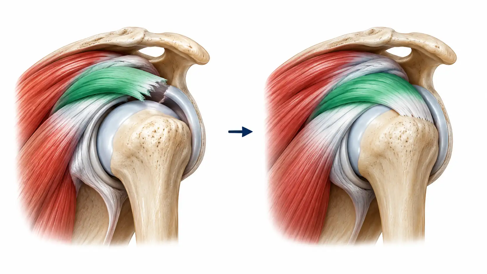 Diagram of a torn rotator cuff tendon before arthroscopic repair