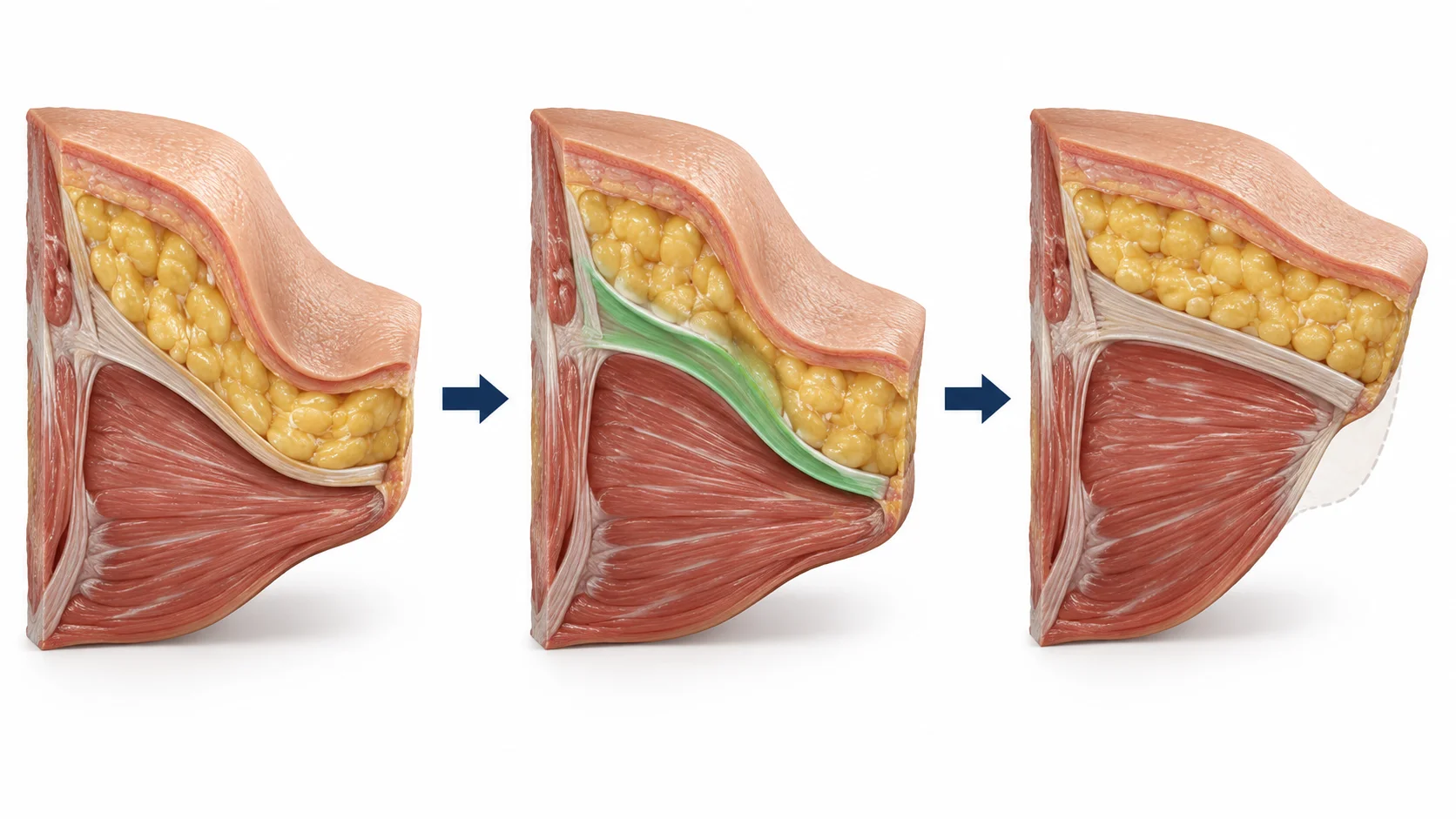 Diagram of SMAS-layer facelift technique showing tissue repositioning beneath the skin