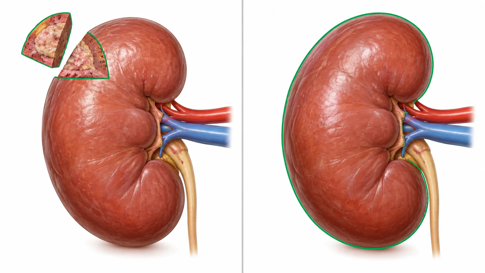 Diagram comparing partial and radical nephrectomy tissue removal