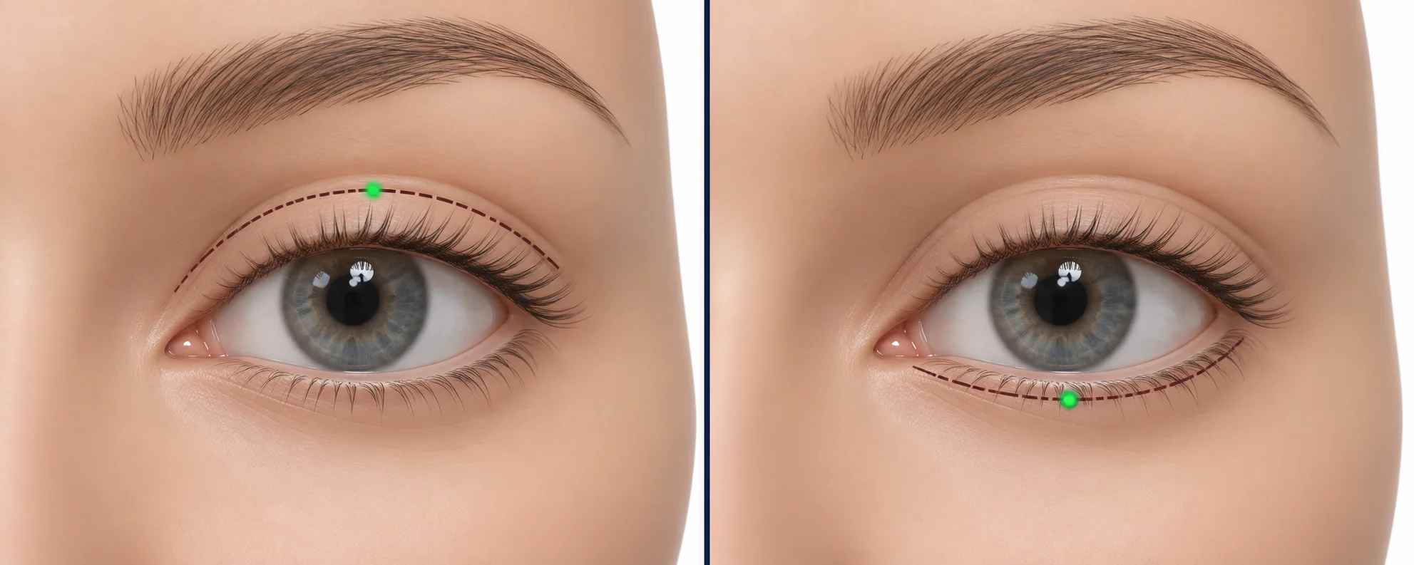 Comparison of upper and lower eyelid surgery incision and correction areas